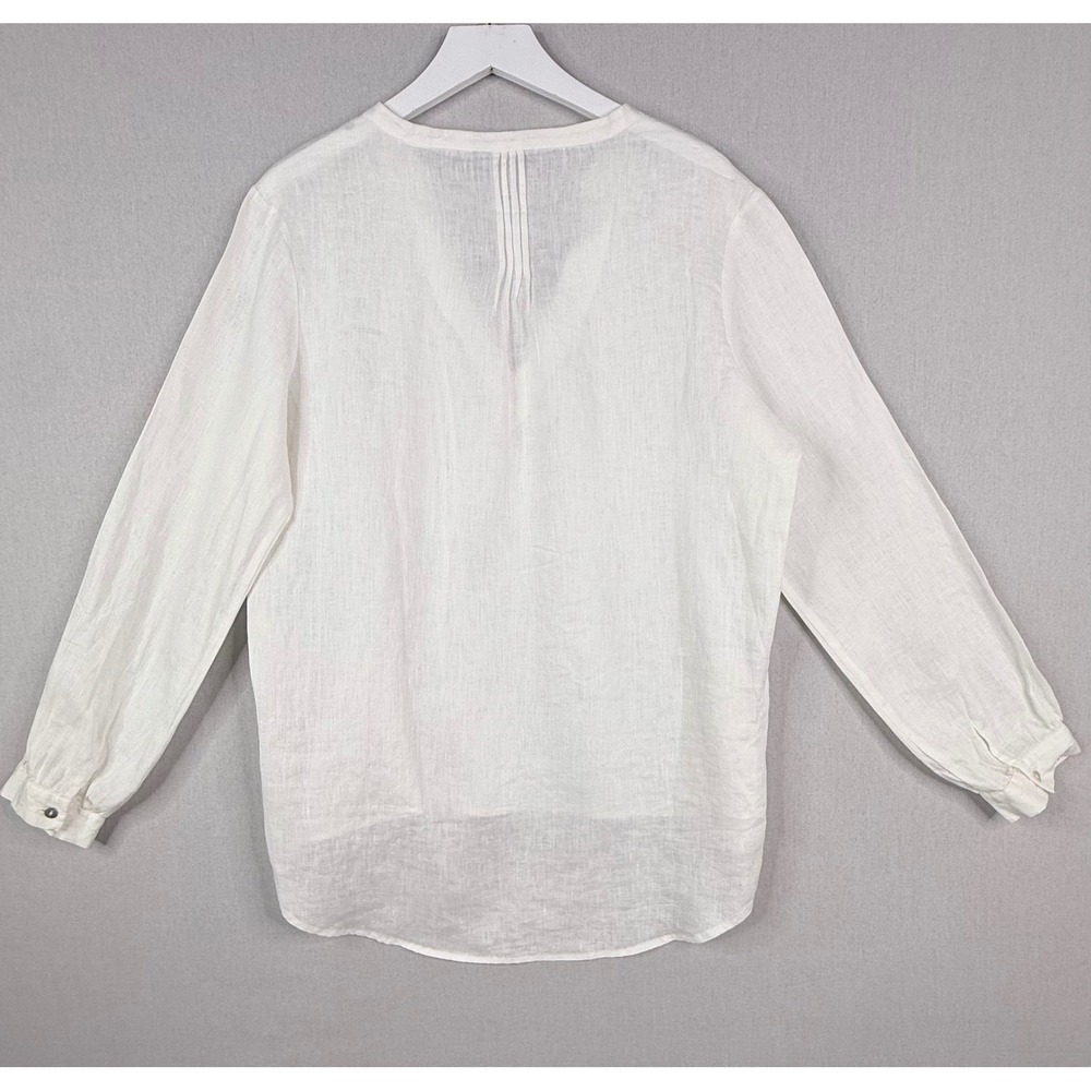 Hanna G Linen Tunic Blouse Womens XL White V-Neck Pintuck Coastal Minimalist - Picture 5 of 11